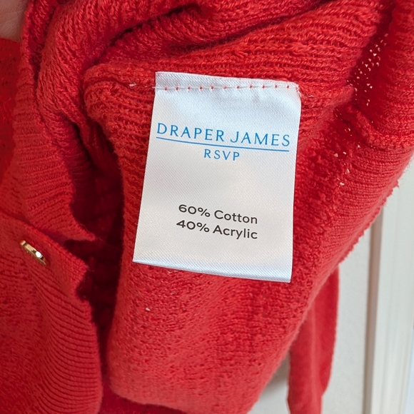 Draper James RSVP Red Textured VNeck Long Sleeve Button Cotton Blend Cardigan S - Picture 4 of 7